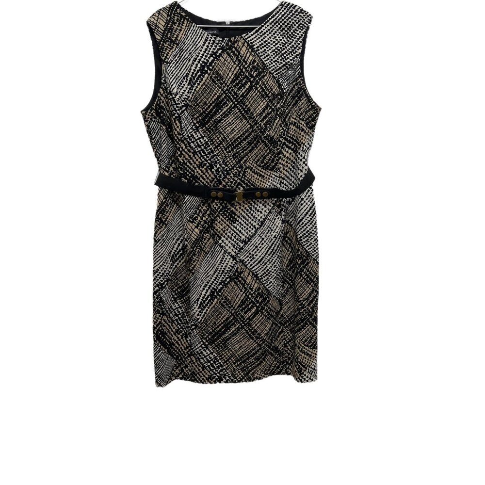 0812 Jones Wear Belted Sleeveless Print Lined Sheath Dress